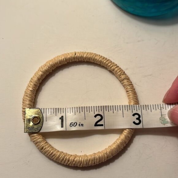 Bundle of Two Bangle Fashion Bracelets; Teal translucent/ cream colored wound - Picture 8 of 8